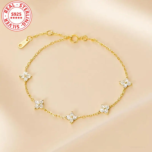 Sterling Silver S925 Mini Clover & Flower Bracelet